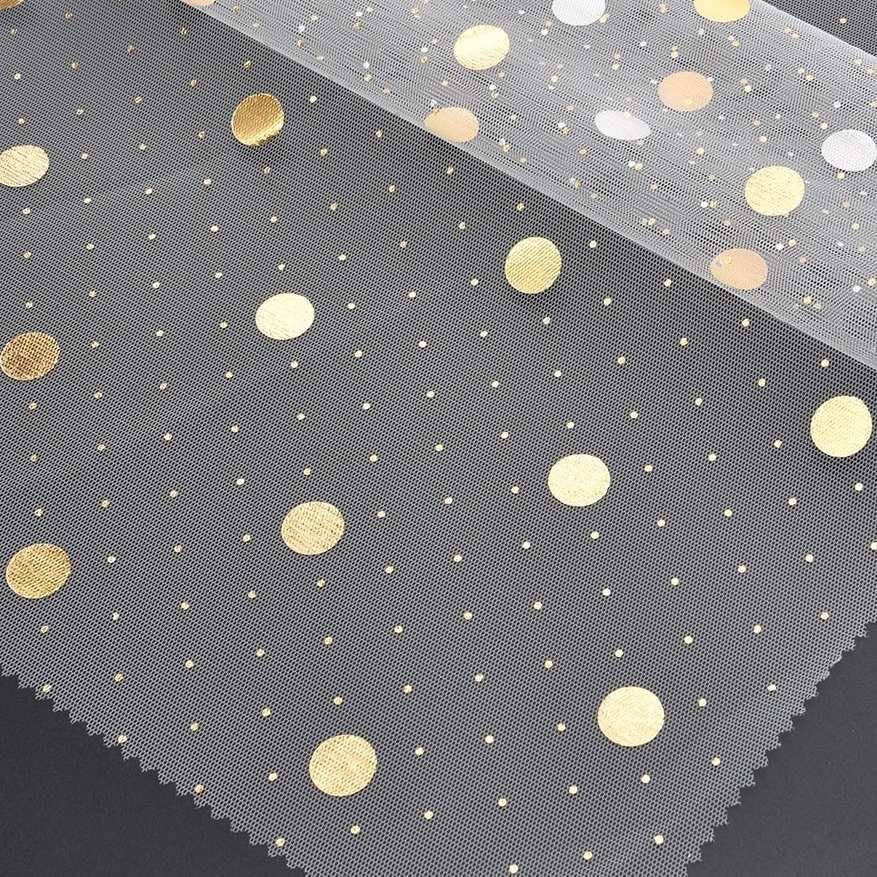 Gold Foiled Polka Dot Mesh Fabric