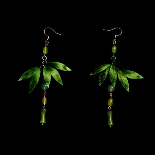 Intangible Cultural Heritage - Silk Velvet Flower Leaf Earrings