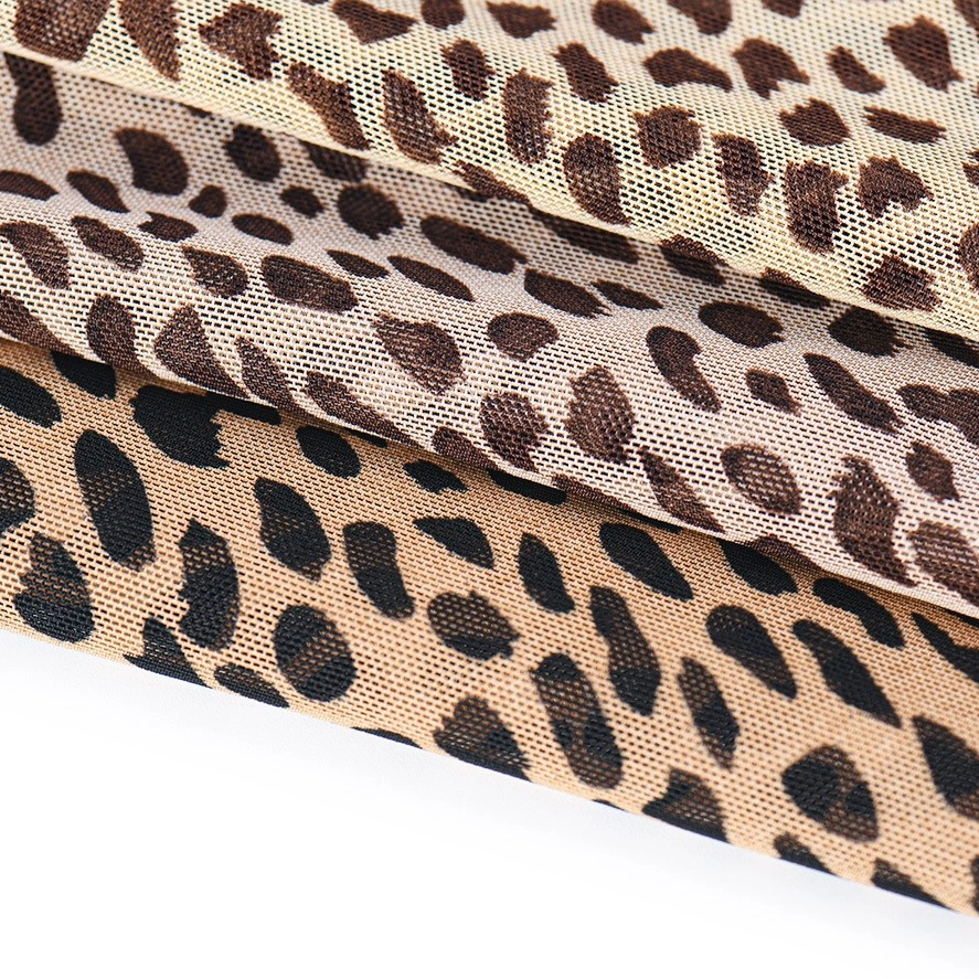 Leopard Printed Polyester Spandex Mesh Fabric