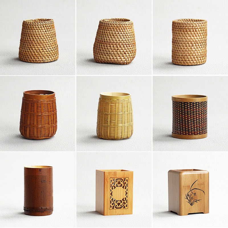 Bamboo Pen Holder & Storage Bucket
