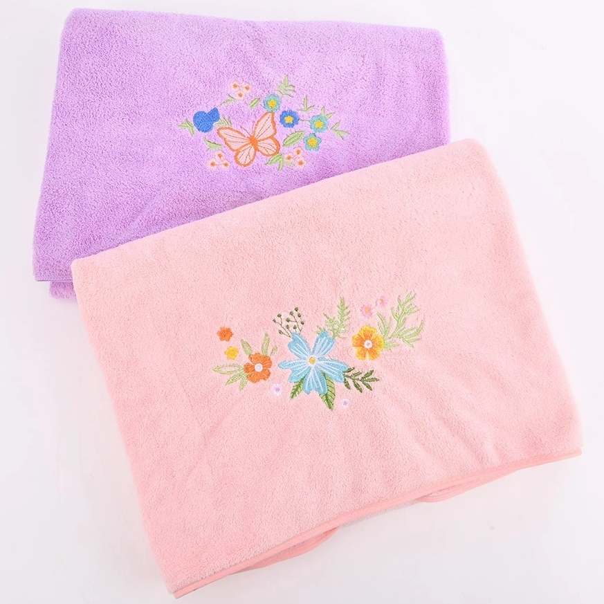 3D Embroidered Coral Fleece Bath Towel Set