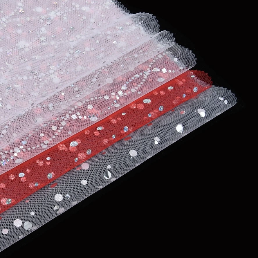 Silver Foiled Glitter Tulle Fabric