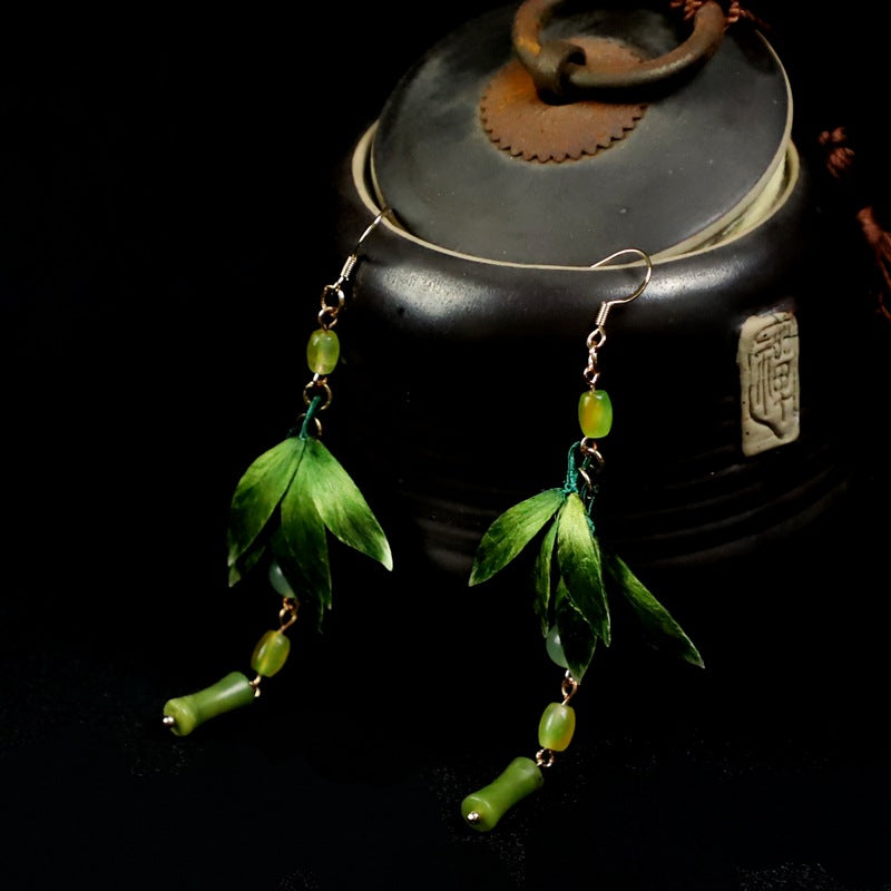 Intangible Cultural Heritage - Silk Velvet Flower Leaf Earrings