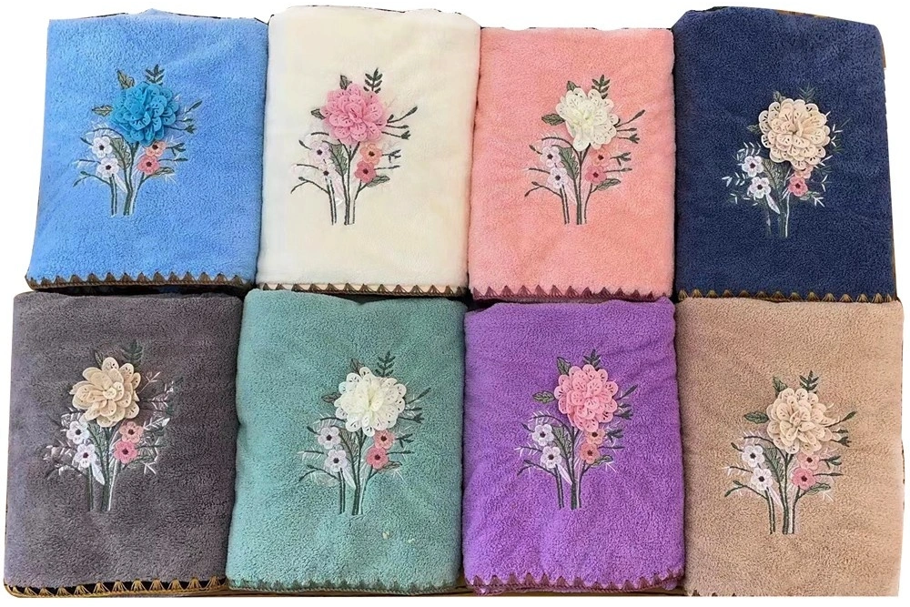 3D Embroidered Coral Fleece Bath Towel Set