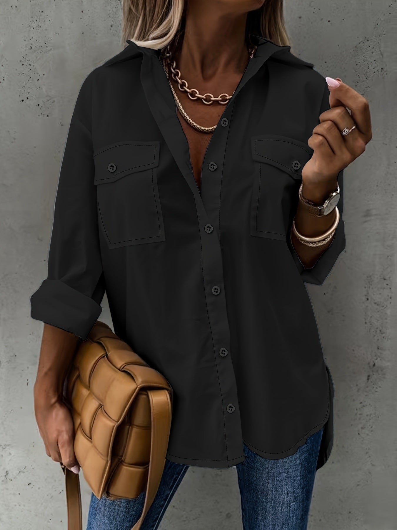 Women's All-Season Versatile Loose-Fit Long-Sleeve Lapel Shirt