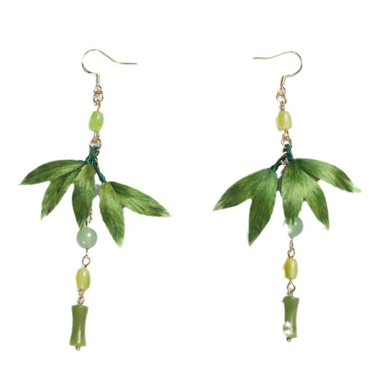 Intangible Cultural Heritage - Silk Velvet Flower Leaf Earrings