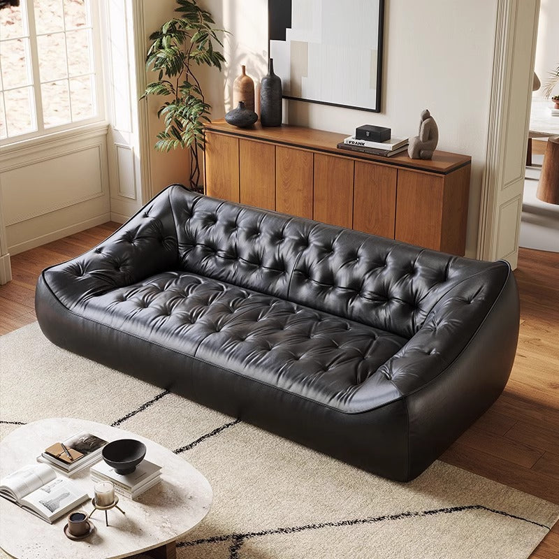 American Light Luxury Straight Bean Bag Sofa - Vintage Oil Wax Genuine Leather Sofa