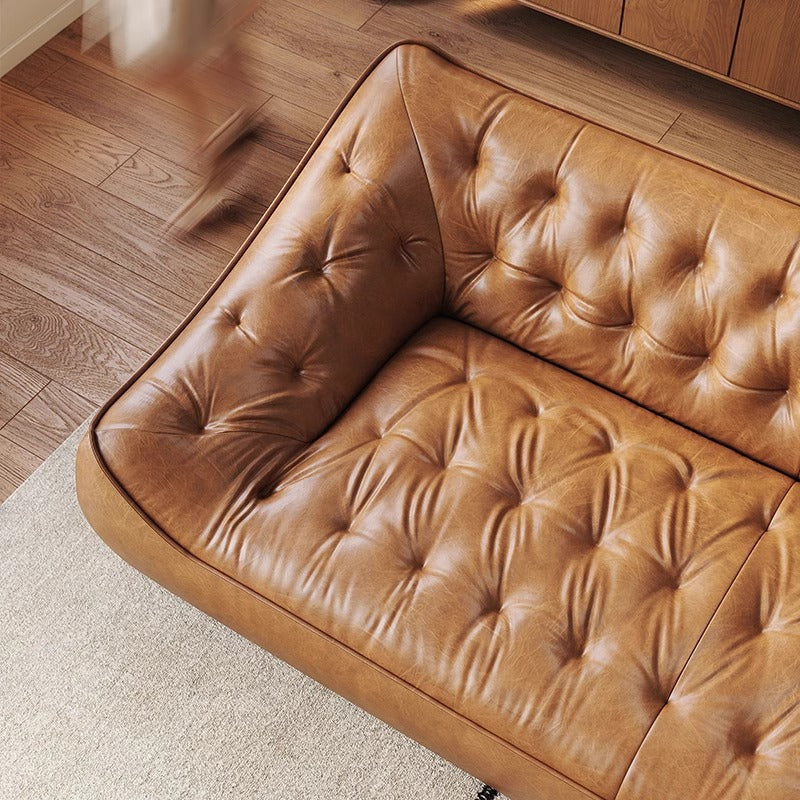 American Light Luxury Straight Bean Bag Sofa - Vintage Oil Wax Genuine Leather Sofa